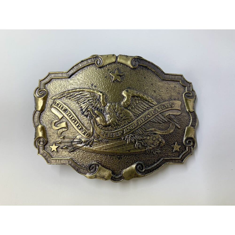 Vintage Belt Buckle SECOND AMENDMENT 1975 Brass Lewis Buckles Gander Mountain 2A